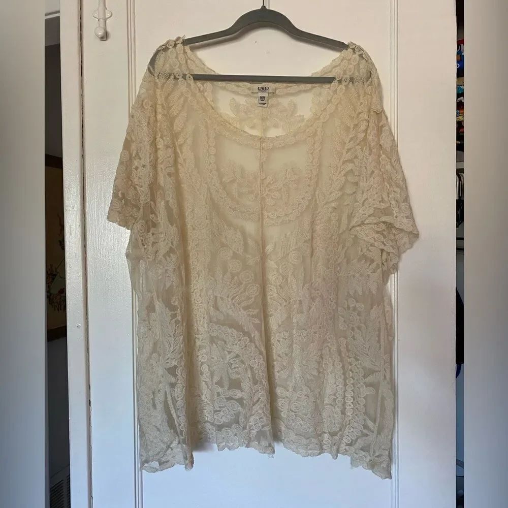 Cato Women's Boho Cream Color Sheer Lace Top Size 26